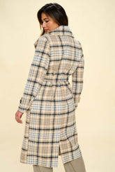 Khaki Double-Breasted Plaid Coat with Belt | Stylish Outerwear, Coats, $ 99.00, A Moment Of Now™